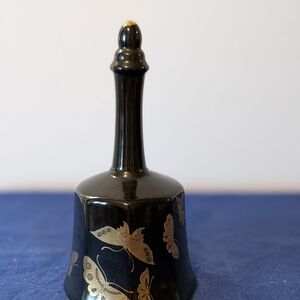 Vintage Black Porcelain Bell With Gold Butterflies.